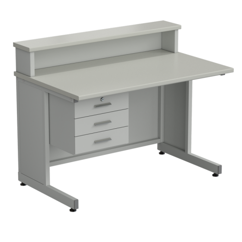 Стол преподавателя с полкой и подвесной тумбой 3 ящика 1200х750х950 в сборе, раб. поверхность - ЛАМИНАТ СЕРЫЙ