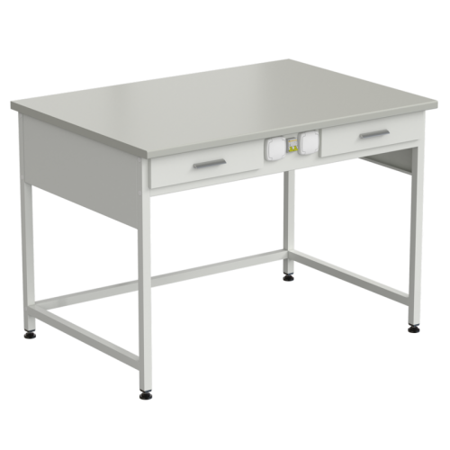 Стол лабораторный с 2 ящиками и электрикой (усиленный) 1200x850x850 мм, раб. поверхность - ЛАМИНАТ СЕРЫЙ