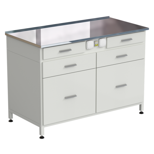 Стол-тумба с электрикой 1200x600x850 мм, 2 ящика + 2 ящика + 2 ящика, раб. поверхность - НЕРЖАВЕЮЩАЯ СТАЛЬ