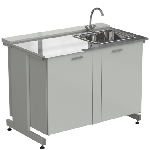 Мойка одинарная 1200х750х900 мм, одна чаша справа, смеситель, раб. поверхность - НЕРЖАВЕЮЩАЯ СТАЛЬ