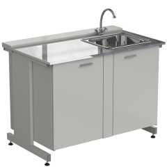 Мойка одинарная 1200х750х900 мм, одна чаша справа, смеситель, раб. поверхность - НЕРЖАВЕЮЩАЯ СТАЛЬ