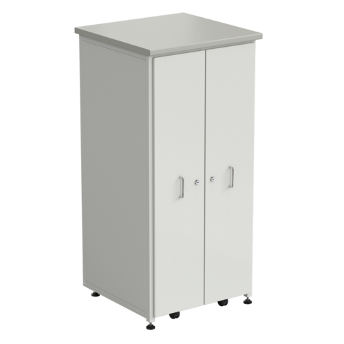 Шкаф 2 выдвижные вертикальные секции 640x630x1350 ламинат серый, белый металл