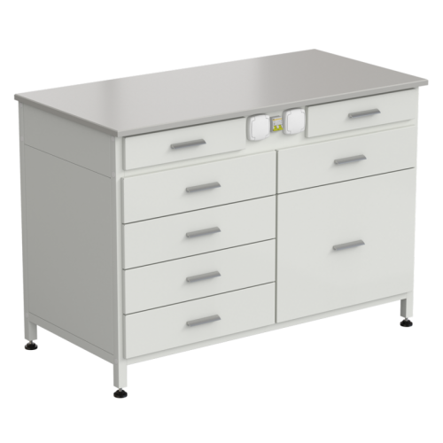 Стол-тумба с электрикой 1200x600x850 мм, 2 ящика + 4 ящика + 1 малый + 1 большой, раб. поверхность - DURCON