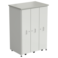 Шкаф 3 выдвижные вертикальные секции 930x630x1350 ламинат серый, белый метал
