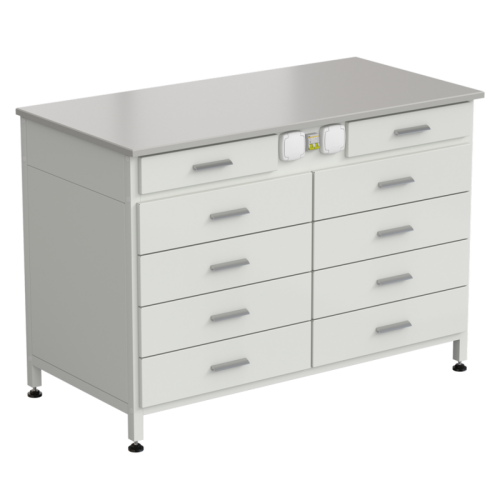 Стол-тумба с электрикой (2 ящика + 4 ящика + 4 ящика) 1200x600x850 мм, раб. поверхность - DURCON