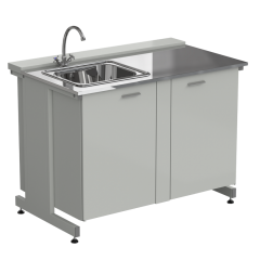 Мойка одинарная 1200х750х900 мм, одна чаша слева, смеситель, раб. поверхность - НЕРЖАВЕЮЩАЯ СТАЛЬ