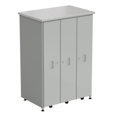 Шкаф 3 выдвижные вертикальные секции 930x630x1350 ламинат белый, серый металл