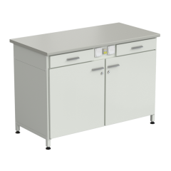 Стол-тумба с электрикой (2 ящика + двери) 1200x600x850 мм, раб. поверхность - ЛАМИНАТ СЕРЫЙ