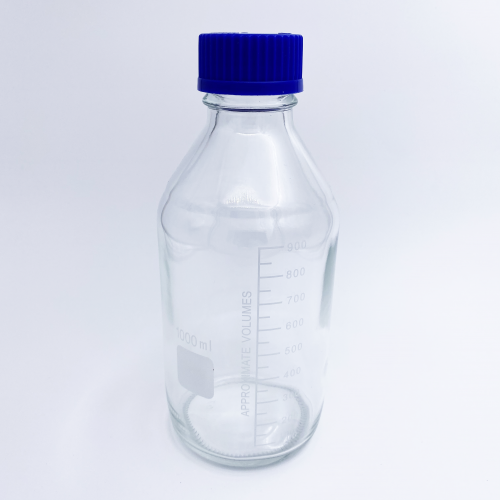 Банка 1000 мл для реактивов из светлого стекла с делениями и навинчивающейся полипропиленовой  крышкой
