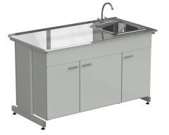 Мойка одинарная 1500х750х900 мм, одна чаша НС справа, смеситель, раб. поверхность - НЕРЖАВЕЮЩАЯ СТАЛЬ