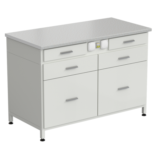 Стол-тумба с электрикой 1200x600x850 мм, 2 ящика + 2 ящика + 2 ящика, раб. поверхность - ЛАМИНАТ БЕЛЫЙ