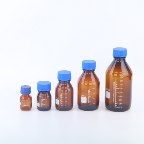 Банка 100 мл для реактивов из темного стекла с делениями и навинчивающейся полипропиленовой крышкой