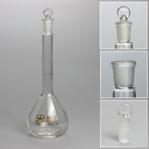 Колба мерная 2-250-1 14/23 с одной меткой и пришлифованной пробкой