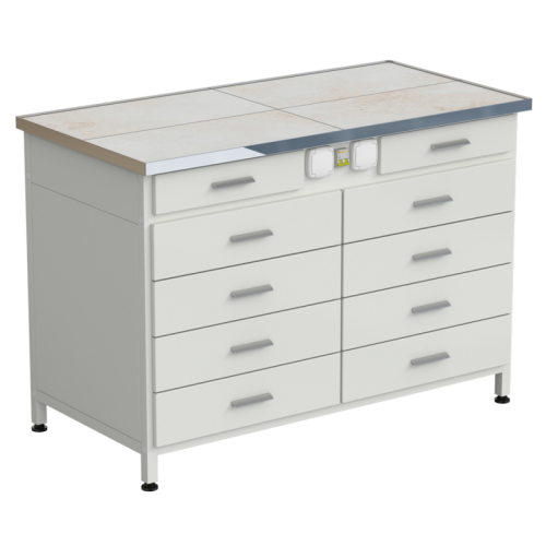 Стол-тумба с электрикой (2 ящика + 4 ящика + 4 ящика) 1212x610x850 мм, раб. поверхность - КЕРАМИКА