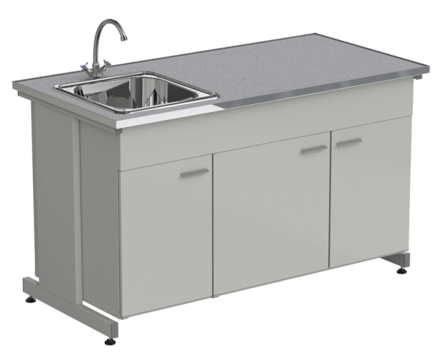 Мойка одинарная 1500х750х900 мм, одна чаша НС слева, смеситель, раб. поверхность - МОНОЛИТНЫЙ КЕРАМОГРАНИТ