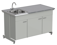 Мойка одинарная 1500х750х900 мм, одна чаша НС слева, смеситель, раб. поверхность - МОНОЛИТНЫЙ КЕРАМОГРАНИТ