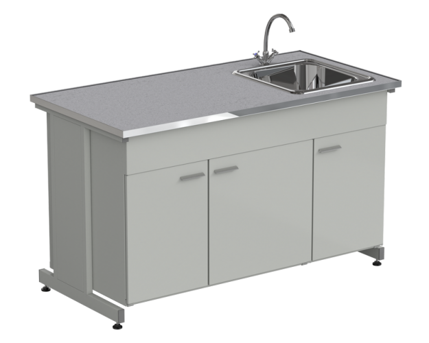 Мойка одинарная 1500х750х900 мм, одна чаша НС справа, смеситель, раб. поверхность - МОНОЛИТНЫЙ КЕРАМОГРАНИТ