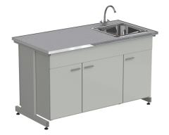 Мойка одинарная 1500х750х900 мм, одна чаша НС справа, смеситель, раб. поверхность - МОНОЛИТНЫЙ КЕРАМОГРАНИТ