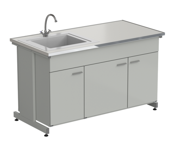 Мойка одинарная 1515х750х900 мм, одна чаша СП слева, смеситель, раб. поверхность - LABGRADE-лайт