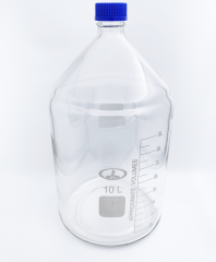 Банка 10000 мл для реактивов из светлого стекла с делениями и навинчивающейся полипропиленовой  крышкой