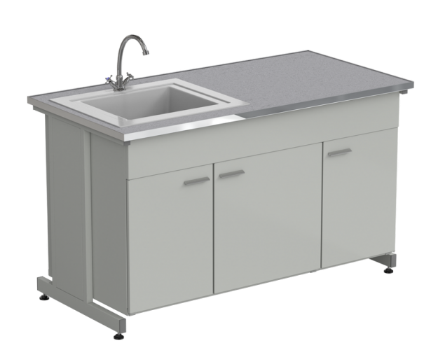 Мойка одинарная 1500х750х900 мм, одна чаша СП слева, смеситель, раб. поверхность - МОНОЛИТНЫЙ КЕРАМОГРАНИТ