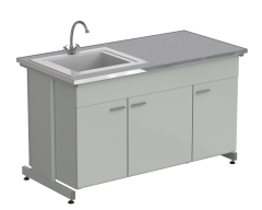 Мойка одинарная 1500х750х900 мм, одна чаша СП слева, смеситель, раб. поверхность - МОНОЛИТНЫЙ КЕРАМОГРАНИТ