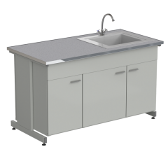 Мойка одинарная 1500х750х900 мм, одна чаша СП справа, смеситель, раб. поверхность - МОНОЛИТНЫЙ КЕРАМОГРАНИТ