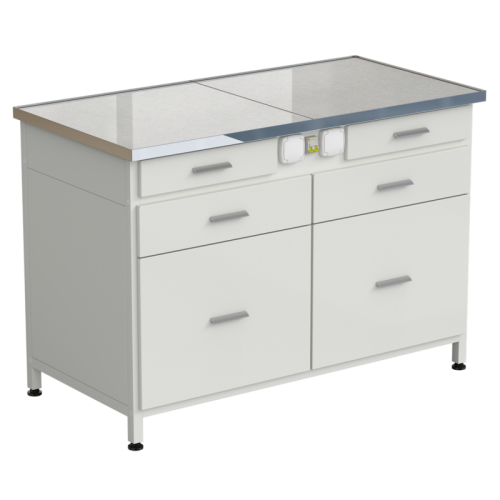 Стол-тумба с электрикой 1212x610x850 мм, 2 ящика + 2 ящика + 2 ящика, раб. поверхность - КЕРАМОГРАНИТ