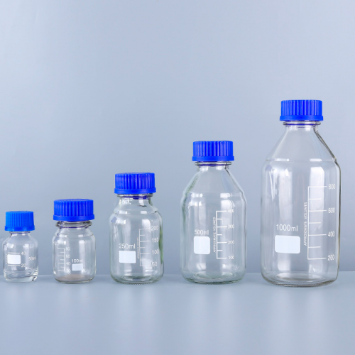 Банка 250 мл для реактивов из светлого стекла с делениями и навинчивающейся полипропиленовой  крышкой