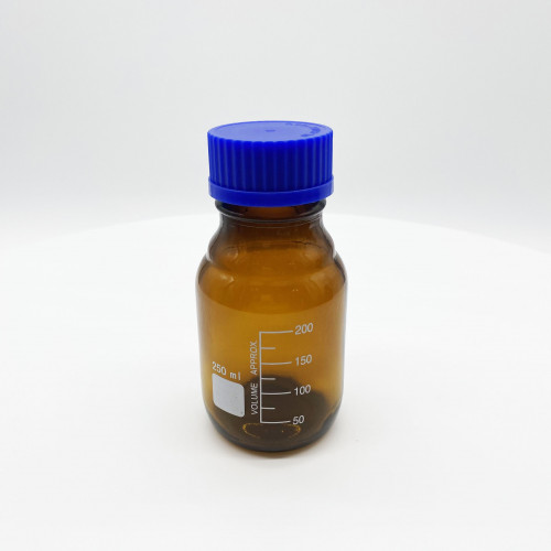 Банка 250 мл для реактивов из темного стекла с делениями и навинчивающейся полипропиленовой крышкой