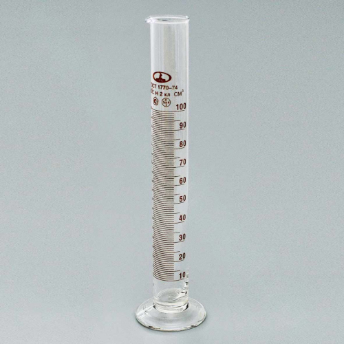 Цилиндр мерный 1-100-2 с носиком на стеклянном основании