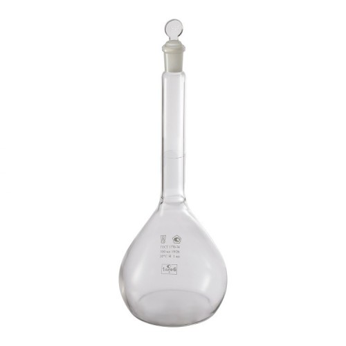 Колба мерная 2-500-1 19/26 с одной меткой и пришлифованной пробкой