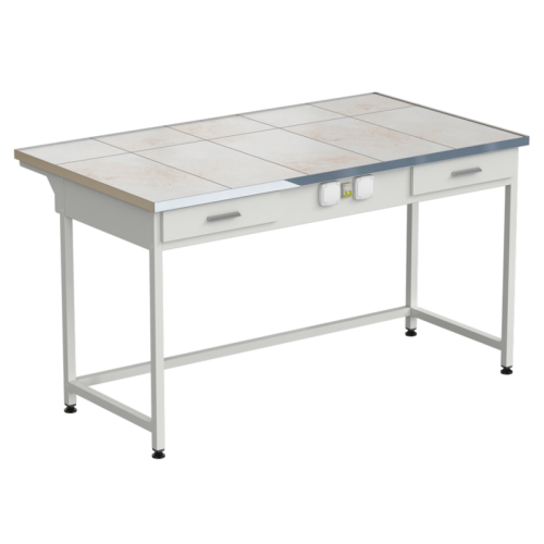 Стол приборный с 2-мя ящиками и электрикой 1515x850x850 мм, раб. поверхность - КЕРАМИКА