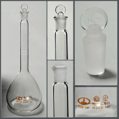 Колба мерная 2-500-14/23 с одной меткой и пришлифованной пробкой