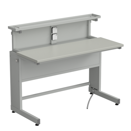 Стол ученический с выдвижным блоком и розетками 1200х600х1025, раб. поверхность - ЛАМИНАТ СЕРЫЙ