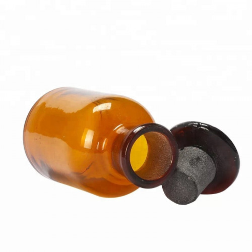 Склянка для реактивов 250 мл из темного стекла с узкой горловиной и притертой пробкой