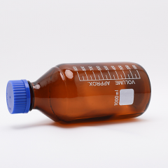 Банка 1000 мл для реактивов из темного стекла с делениями и навинчивающейся полипропиленовой крышкой