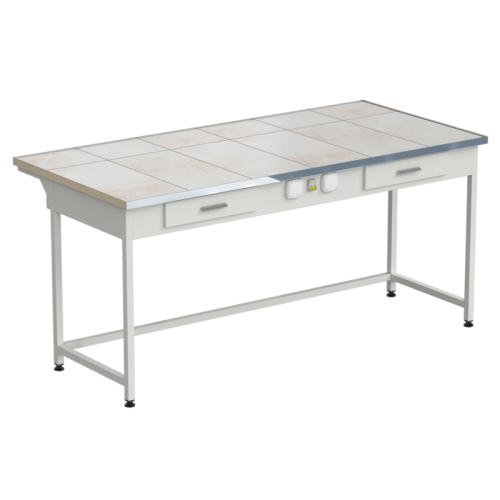 Стол приборный с 2-мя ящиками и электрикой 1820x850x850 мм, раб. поверхность - КЕРАМИКА