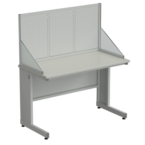 Стол с перфорированным экраном (верстак) 1200х600х1360, раб. поверхность - ЛАМИНАТ СЕРЫЙ