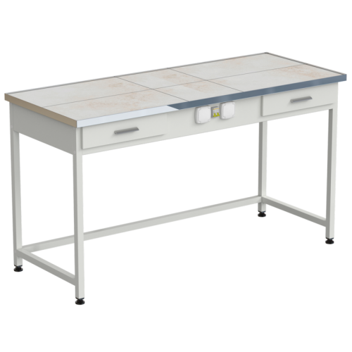 Стол приборный с 2-мя ящиками и электрикой 1515x610x850 мм, раб. поверхность - КЕРАМИКА