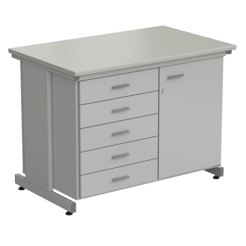 Стол-тумба 1 дверь (правая) + 5 ящиков 1200х750х900, ЛАМИНАТ СЕРЫЙ