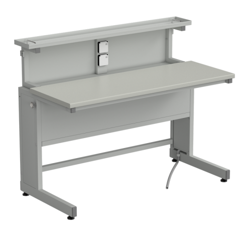 Стол ученический с выдвижным блоком и розетками 1200х600х965, раб. поверхность - ЛАМИНАТ СЕРЫЙ