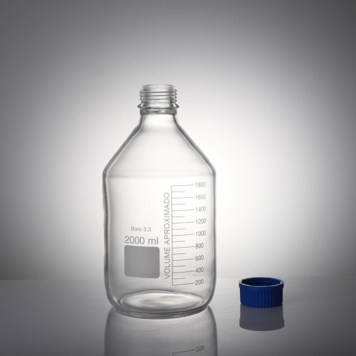 Банка 2000 мл для реактивов из светлого стекла с делениями и навинчивающейся полипропиленовой  крышкой