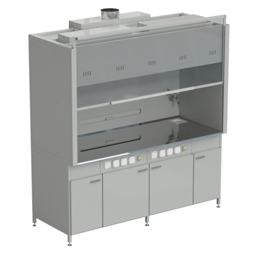 Шкаф вытяжной 2 светильника 2 комплекта воды 2000х900х2145 мм, раб. поверхность - НЕРЖАВЕЮЩАЯ СТАЛЬ