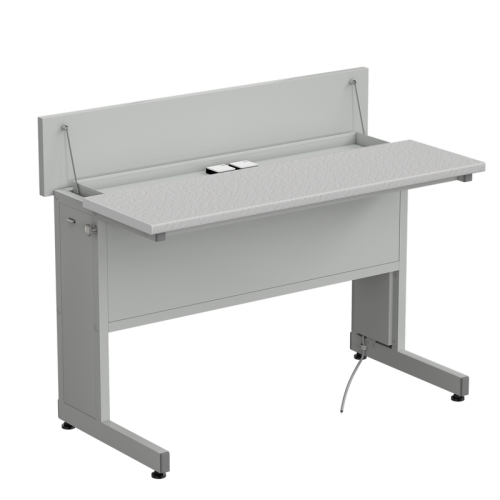 Стол ученический с откидной крышкой и розетками 1200*600*950, раб. поверхность - ЛАМИНАТ БЕЛЫЙ