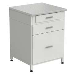 Тумба 3 ящика 610х600х850, верхний ящик - роликовые направляющие, нижние ящики - направляющие полного выдвижения, ЛАМИНАТ БЕЛЫЙ