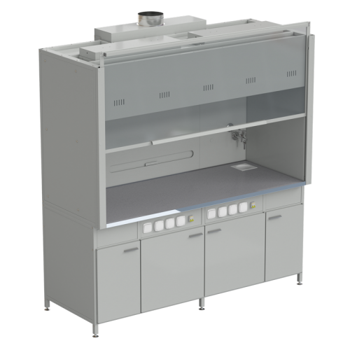 Шкаф вытяжной 2 светильника 2 комплекта воды 2000х900х2145 мм, раб. поверхность - МОНОЛИТНЫЙ КЕРАМОГРАНИТ