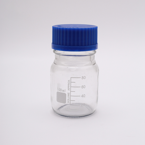 Банка 100 мл для реактивов из светлого стекла с делениями и навинчивающейся полипропиленовой  крышкой