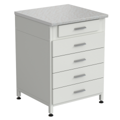 Тумба 5 ящиков 610х600х850, верхний ящик - роликовые направляющие, нижние ящики - направляющие полного выдвижения, ЛАМИНАТ БЕЛЫЙ