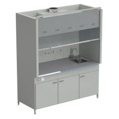 Шкаф вытяжной с мойкой из НС и смесителем 1800х900х2145 мм, раб. поверхность - МОНОЛИТНЫЙ КЕРАМОГРАНИТ